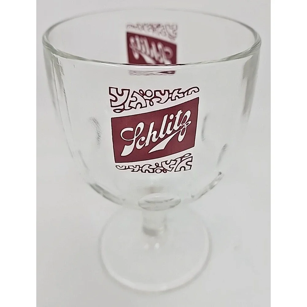Vtg Schlitz Glass Beer‎ Goblet Thumbprint Streamed Dimples Carnival U272-5